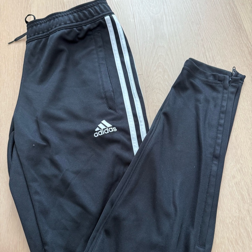 Adidas Black Track Pants with White Three Stripes Women’s Small